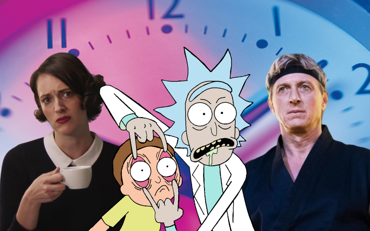 Capa lista de séries curtas com imagens de Fleabag, Rick e Morty e Cobra Kai