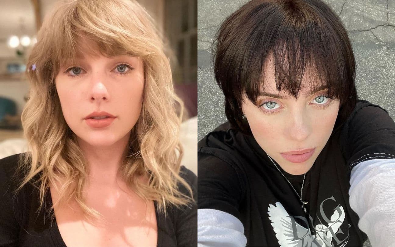 Montagem com selfies das cantoras Taylor Swift e Billie Eilish
