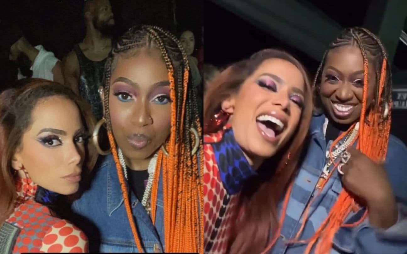 Montagem com duas fotos de Anitta e Missy Elliott rindo