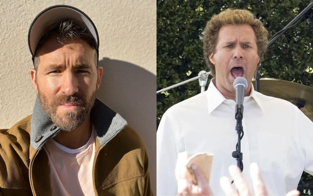 Montagem com selfie de Ryan Reynolds e foto de Will Ferrell em Quase Irmãos