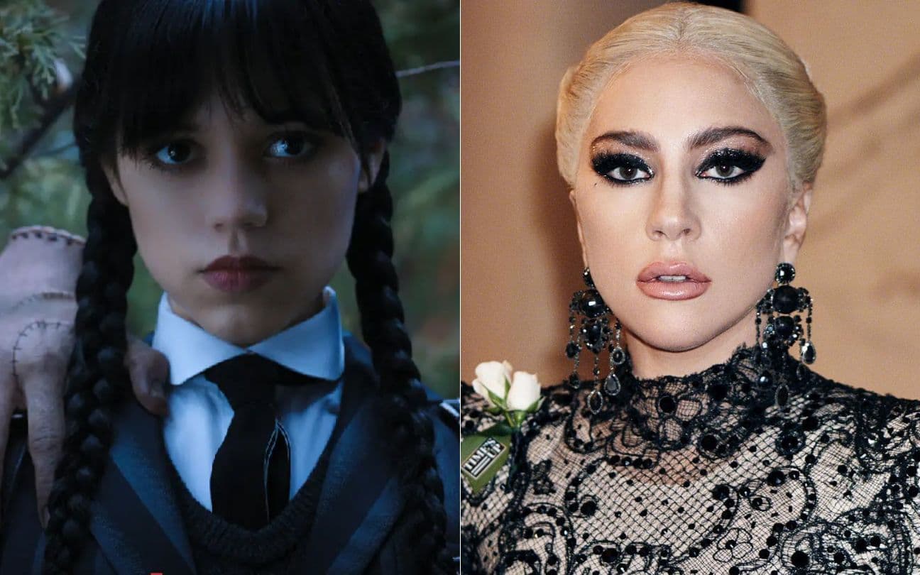 Montagem de Jenna Ortega como Wandinha e Lady Gaga