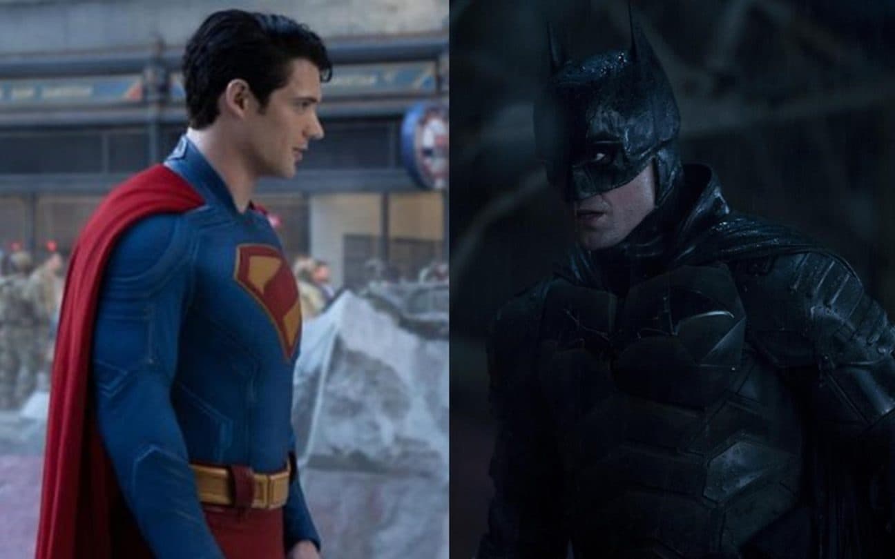 Montagem com Superman (David Corenswet) e Batman (Robert Pattinson), heróis da DC