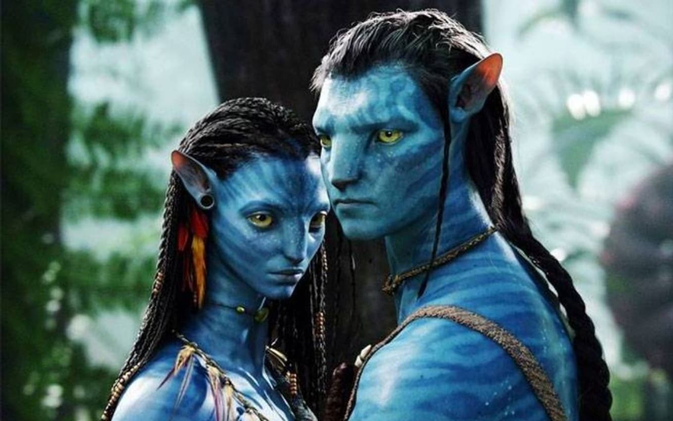 Zoe Saldaña e Sam Worthington em Avatar, o melhor filme 3D da história