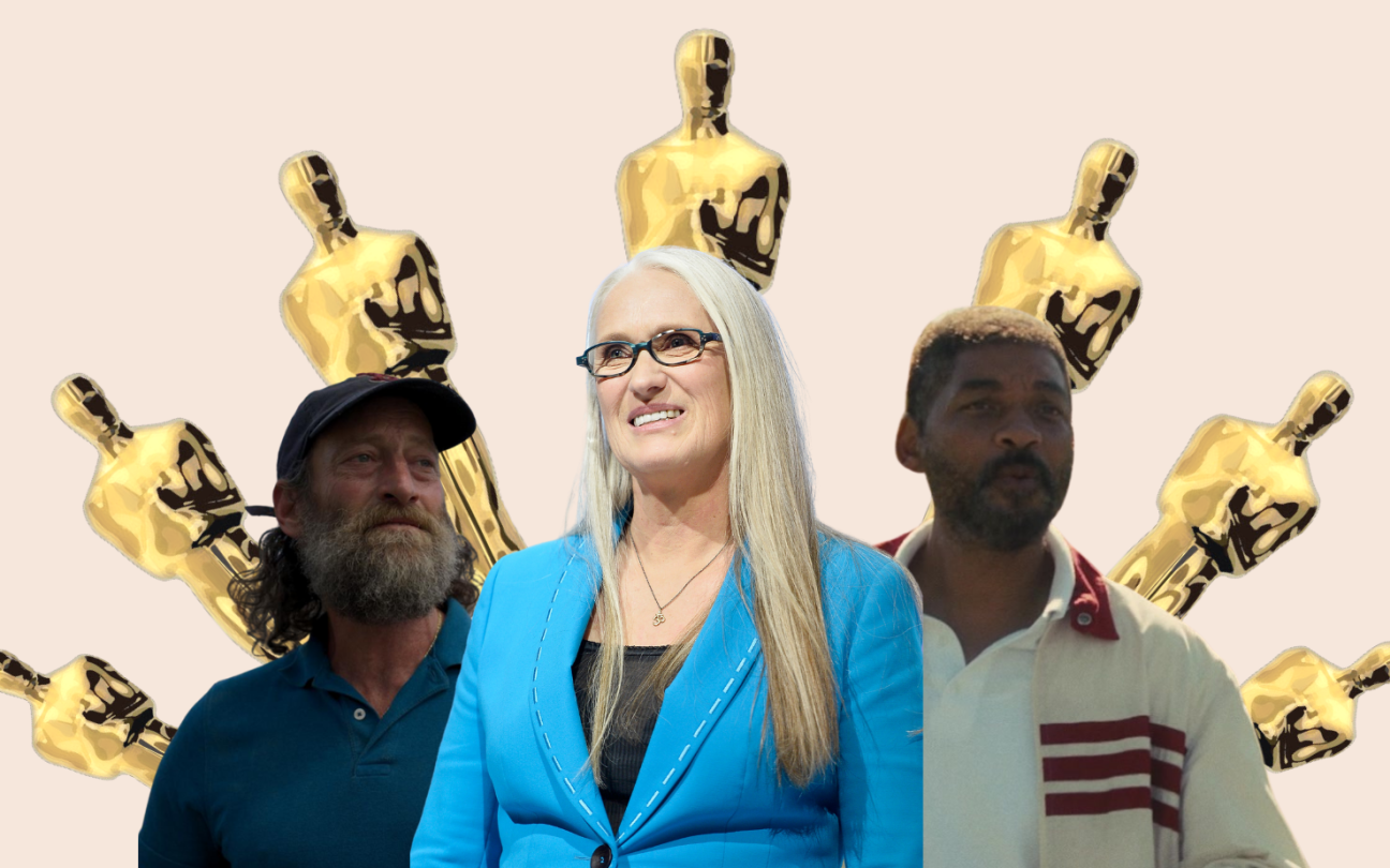 Capa previsoes Oscar com imagens de Troy Kotsur, Jane Campion e Will Smith