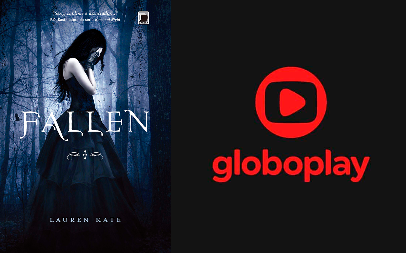 Capa do livro Fallen e logo do Globoplay