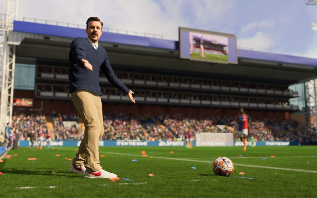 FIFA 23: Versão e mCGI de Jason Sudeikis como Ted Lasso comandando o AFC Richmond