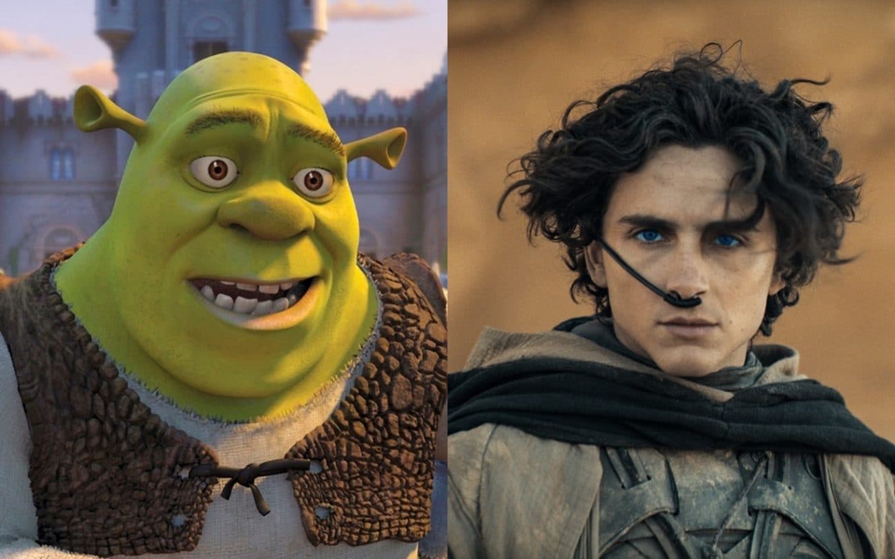 Montagem de Shrek 2 e Duna: Parte 2, exemplos do cinema de 2004 e 2024, respectivamente