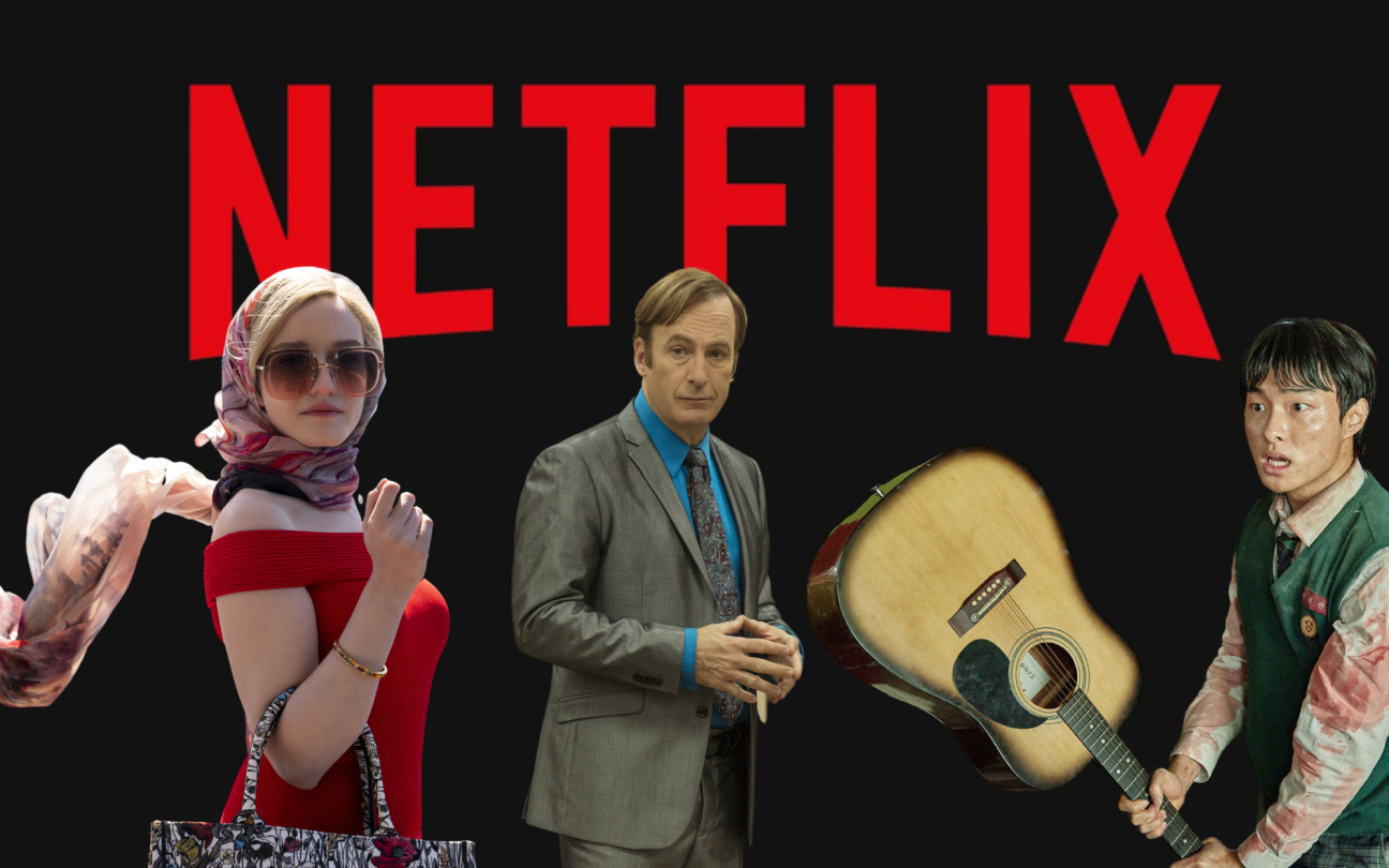 Capa da lista de melhores séries da Netflix com imagens de Inventando Anna, Better Call Saul e All of us are Dead