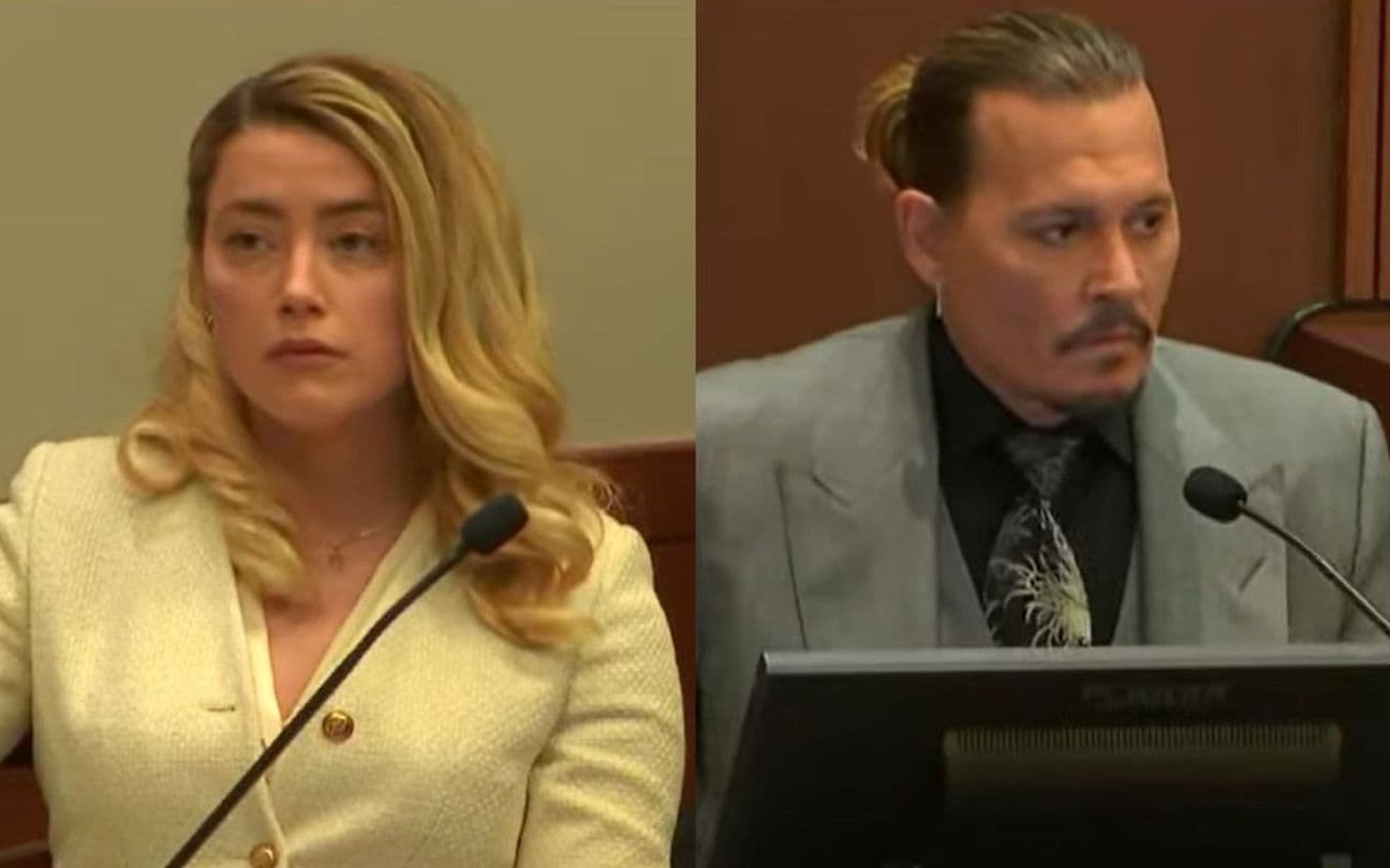 Amber Heard e Johnny Depp durante depoimentos