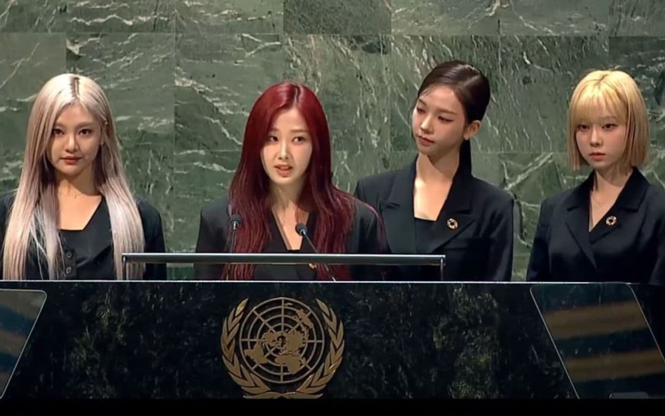 Grupo aespa durante discurso na ONU